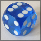 5/8 inches, dark blue transparent precision dice with regular spots